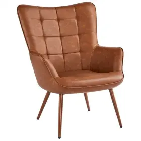 Gl9p760001 Globalbid Faux Leather Accent Chair With Tufted High Back Wood-tone Metal Legs Brown