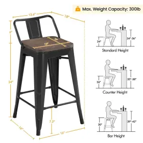 Glcmdj000401 Globalbid Set Of 4 Metal Counter Height Bar Stools With Wood Top/seat Low Back Black 24 Inch /30