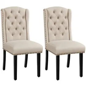 Gls9p80001 Globalbid 2pcs Dining Chairs Tufted With Wing Design And Nailhead Trims Beige