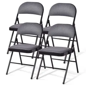 54164hw-gl Goflame 4 Pack Folding Chairs Fabric Dining Chair Set With Padded Seat And Metal