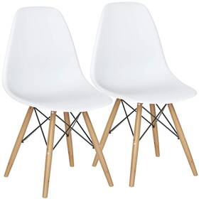 Goflame 65771wh2hw-gl Dsw Dining Chairs Shell Plastic With Wood Set Of 2 White
