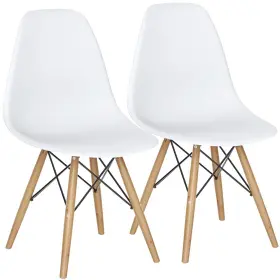 65771wh2hw-gl Goflame Dsw Dining Chairs Shell Plastic With Wood Set Of 2 White