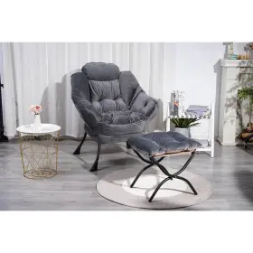 W1899121348 Goodsilo Modern Cotton Fabric Lazy Chair With Ottoman And Footrest Dark Gray Accent