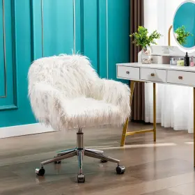 W21234444 Goodsilo Modern Faux Chair For Girls Adjustable Makeup Vanity White Chrome