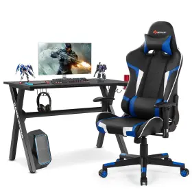 H313bk-dta14950 Goplus X-shaped Gaming Desk And Racing Style Massage Chair Set Home Office Black Blue
