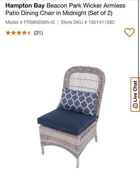 Hampton Bay H022-01424900 Beacon Park Coastal 2 Pk Armless Chair