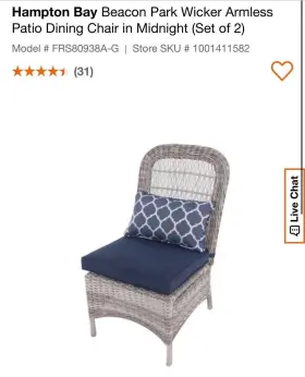 H022-01424900 Hampton Bay Beacon Park Coastal 2 Pk Armless Chair
