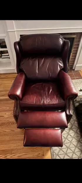 114991649010802 Hancock & Moore And Vintage Woodbridge Chippendale Wing Chair Recliner 1021 Burgundy