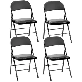 3a88fncharfoldblkx4v4-a Healsmart Folding Chairs 4 Pcs With Leather Padded Cushion Seats Back And Sturdy Metal F