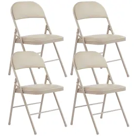 3a88fncharfoldtanx4v4-a Healsmart 4 Pcs Folding Chairs With Leather Padded Cushion Seats Back And Sturdy Metal F