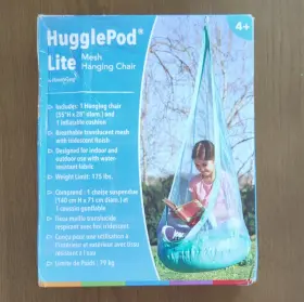 733657 Hearthsong Hugglepod Lite Mesh Hanging Chair Blue Water-resistant Cushion