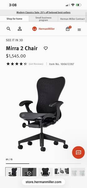 Herman Miller 100612287 Mirra 2 Office Chair Graphite Fully Loaded