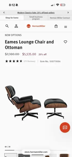 100711084 Herman Miller Eames Lounge Chair And Ottoman Black Leather Medium Wood Mpn 100711
