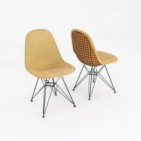 Dkr-1 Herman Miller 1954 Pair Of Eames Chairs With Eiffel Bases In Hopsack Fabric