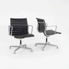 Ea308 Herman Miller 1970s Aluminum Management Side Chairs In Black Naugahyde 2x Avail