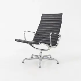 Ea333 Herman Miller 2005 Eames Aluminum Group Lounge Chair With Black Leather Upholstery