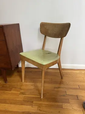 M1551a Heywood-wakefield Light Wood Dining Chair Green Vinyl Upholstered Seat