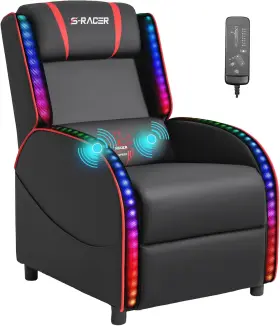Lr860268 Homall Pc Gaming Chair Racing Pu Leather Home Theater Reclining Computer Led Red