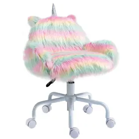 833-940 Homcom Rainbow Color Faux Fur Unicorn Office Chair With Mid-back And Armrest