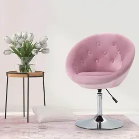 Homcom 842525174121 Pink Modern Makeup Vanity Chair Round Tufted Swivel Accent With Chrome