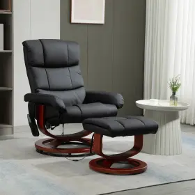 Us700-158v80bk0146 Homcom Electric Faux Leather Recliner With Ottoman 10 Vibration Points Black