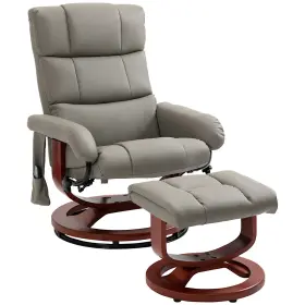 Us700-158v80gy0145 Homcom Recliner Chair With Ottoman Swivel Wood Base Remote And Side Pocket Grey
