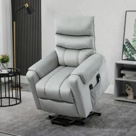 Us713-090v80gy0146 Homcom Upholstered Massage Recliner Power Lift Vibrating Lounge Sofa Chair Grey