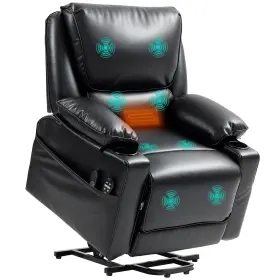 Us713-184v80bk0145 Homcom Lift Recliner Chair Power Sofa With Massage And Heat Black