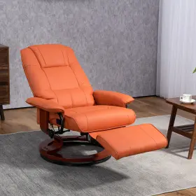 Us833-621v01lr0141 Homcom Faux Leather Reclining Lounge Chair Swivel Recliner Sofa Seat With Wood Base Brown