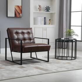 Homcom Us833-904v800141 Button Tufted Designed Living Room Chair With Fake Leather Finish And Metal Frame