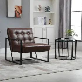 Us833-904v800141 Homcom Button Tufted Designed Living Room Chair With Fake Leather Finish And Metal Frame