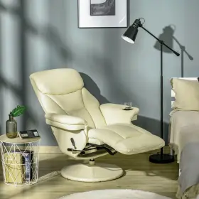 Us833-9180141 Homcom Pu Leather Manual Recliner Armchair With Cup Holder Pocket For Living Room Cream