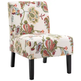 Us835-2380145 Homcom Flower Pattern Linen Dining Chair With Pine Wood Legs For Room