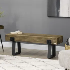Us837-278v00nd0141 Homcom Garden Bench With Metal Legs Rustic Wood Effect Concrete Dining Natural