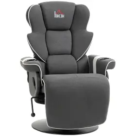 Us839-1610145 Homcom Linen Manual Recliner Armchair With Two Cup Holders Footrest For Living Room Black