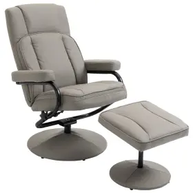 Us839-200gy0131 Homcom Swivel Recliner Manual Pu Leather Armchair With Ottoman Footrest For