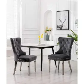 Uc-10ss Home Beyond Grenoble Gray Velvet Dining Chair Set Of 2