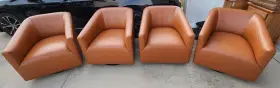 1423-036t Home Square Wood Base And Faux Leather Swivel Chair In Camel Brown - Set Of 4