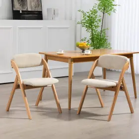 Hfhdof-058cl Homefun Folding Wooden Stackable Dining Chairs With Camel Padded Seats Set Of