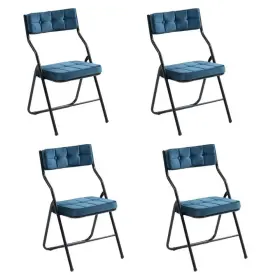Hfhdof-8074bu Homefun Modern Steel Frame Folding Chairs Stackable Dining With Blue Set
