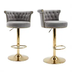Hfhdsn-652gy Homefun 32 Inch Modern Gray Velvet Swivel High Back Adjustable Height Metal Frame