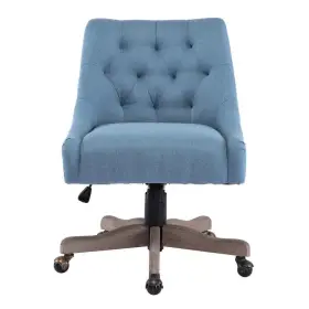 Hfhdsn-855bl Homefun Task Chair Blue Linen Fabric Upholstered Adjustable Swivel With Wooden Base