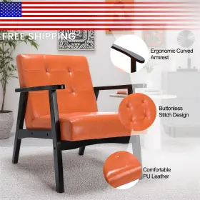 Haa002a Homemiyn Accent Armchair Faux Leather Mid Century Tufted Chair With Rubberwood Legs