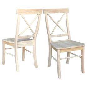 Homepacific 601818759137 Set Of 2 - Unfinished Wood Dining Chairs With X-back Seat Backrest