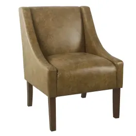 Homepop 655258869888 Swoop Arm Chair Armchairs Distressed Brown Faux Leather