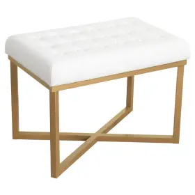 K6958-b118 Homepop Rectangle Ottoman With White Velvet Tufted Cushion And Gold Metal X Base