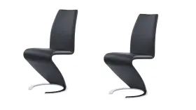 383956 Homeroots Set Of Two Black And Silver Upholstered Faux Leather Dining Parsons Chairs