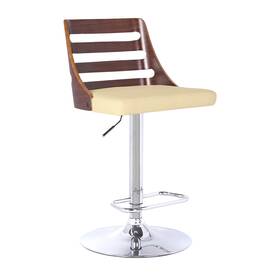 Homeroots 606114087786 24 Inch Cream And Silver Faux Leather Iron Low Back Adjustable Height Bar Chair