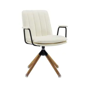Homeroots.co 606114706854 23 Inch Off White Faux Leather And Brown Swivel Arm Chair