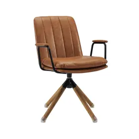 Homeroots.co 606114706861 23 Inch Carmel Brown Faux Leather Swivel Arm Chair